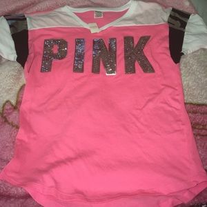 Pink v neck bling PINK tee